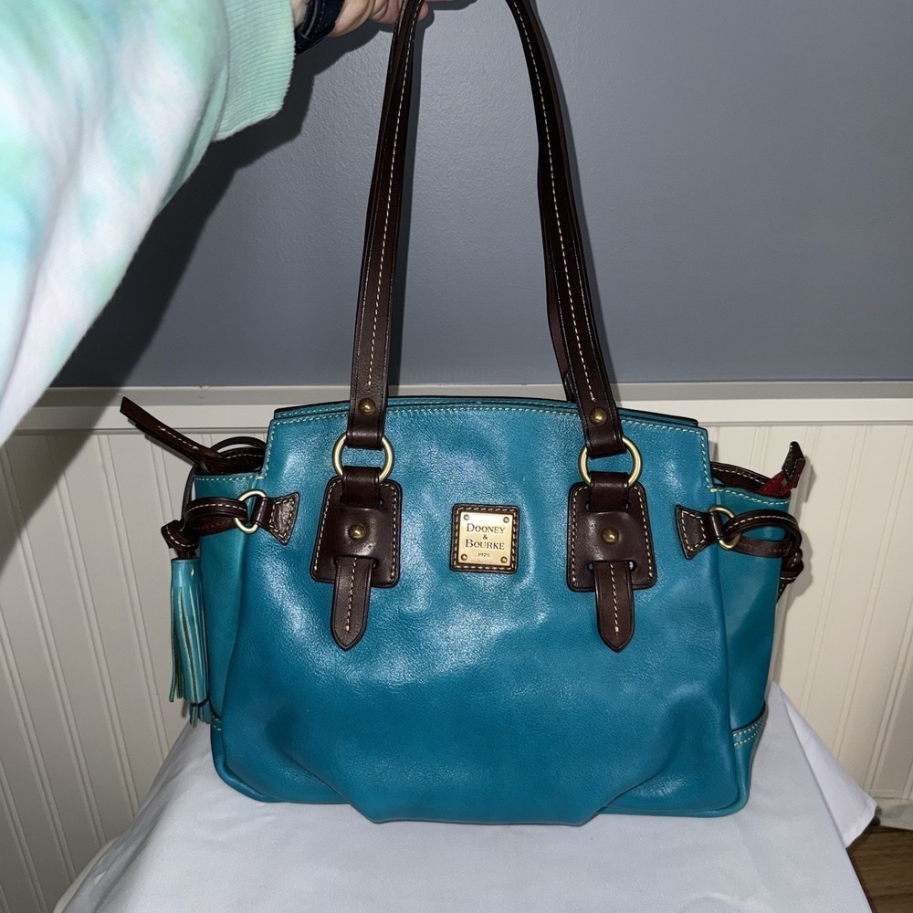 Dooney And Bourke Toledo Winged Teal Blue Tassel Satchel Shoulder Bag Purse EUC